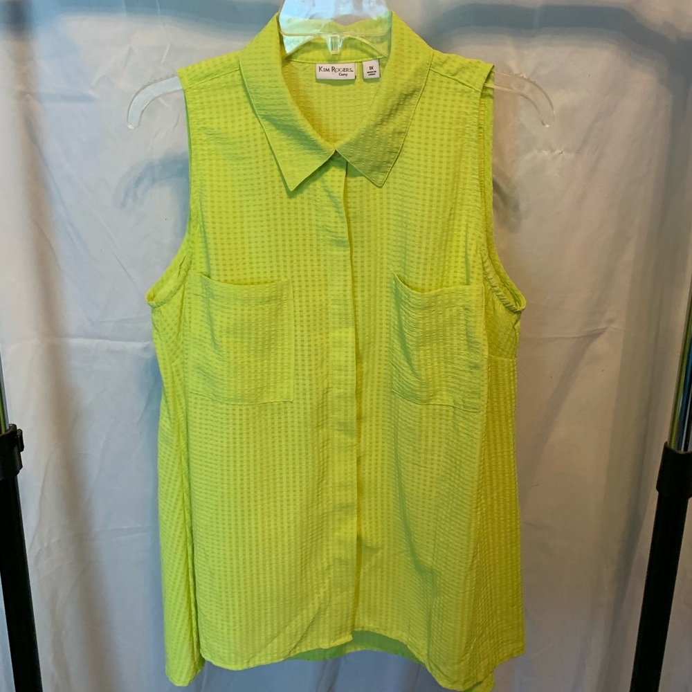 Lime green seersucker sleeveless blouse size 1X